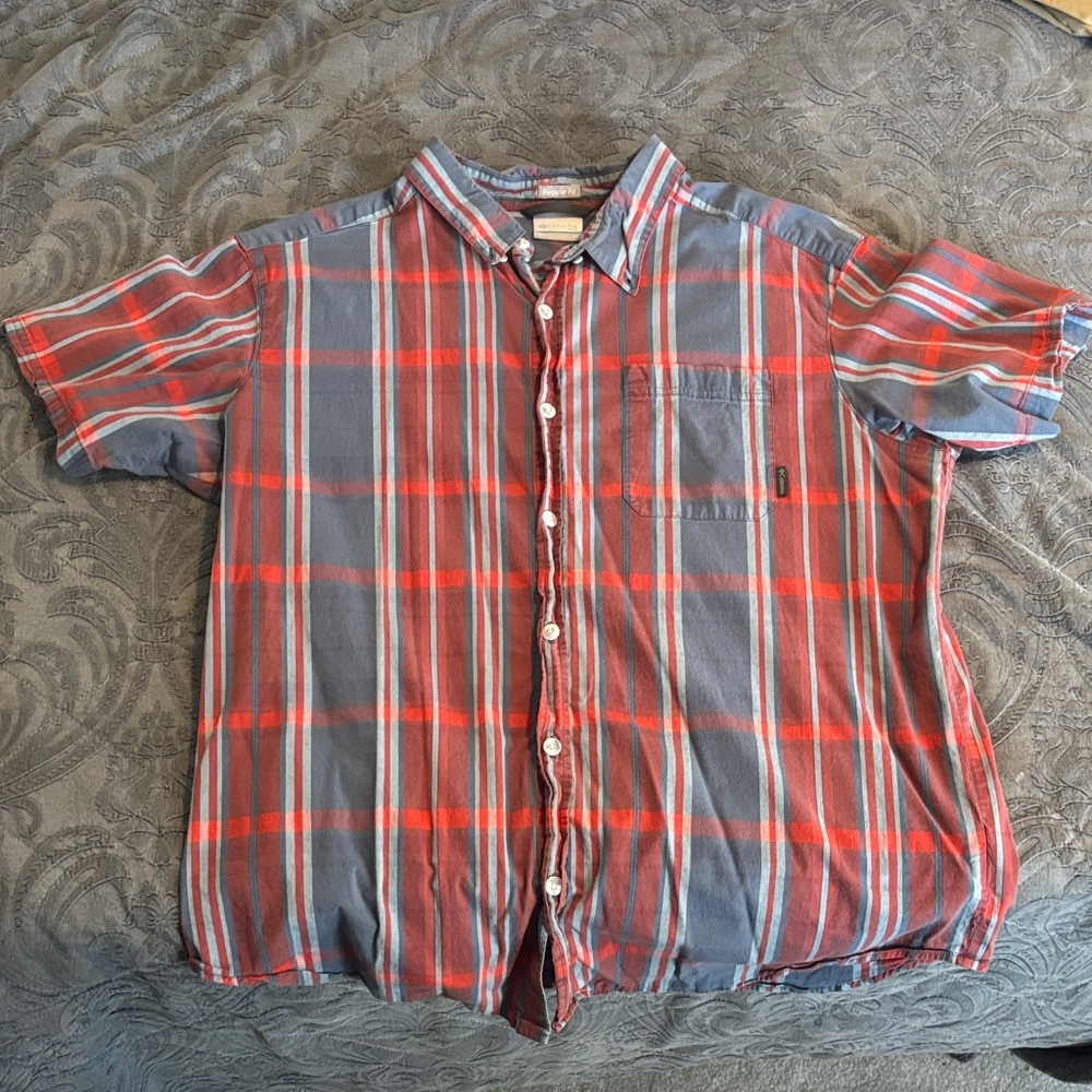 Columbia Red and Gray Plaid Casual Shirt